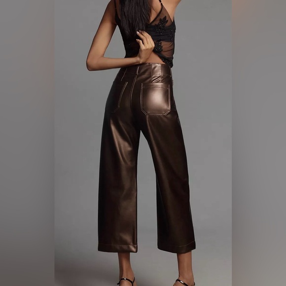 Maeve Anthropologie the Colette Wide-Leg Faux-Leather Crop Pants - Picture 2 of 5